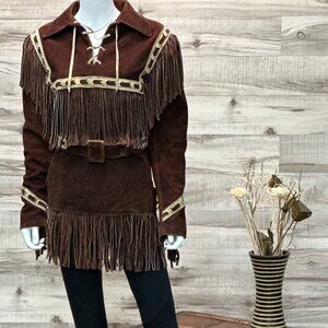 Creaciones Alex Buckskin Suede Leather Fringes Jacket  Size 38